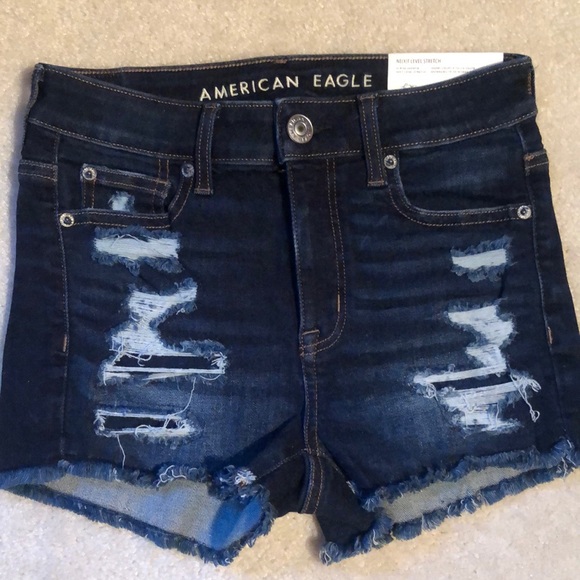 NEVER WORN: Ripped Dark Wash AE Hi-Rise Shorts - Picture 1 of 3